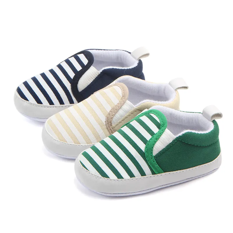 Goedkope Hot Baby Jongens Streep Canvas Eerste Wandelaars Baby Mocassins Zachte Bodem Bebe Anti-Slip Wandelschoenen