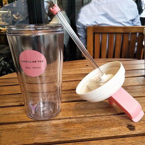 新产品创意家居花园可重复使用环保双层成人塑料吸水夏季卡通吸管水杯