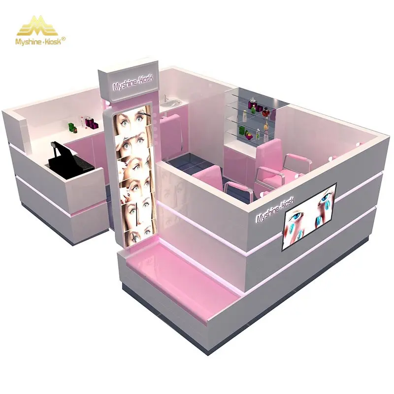 Myshine kiosk para sobrancelhas, design de kiosk personalizado, loja de maquiagem, cosméticos, barra de beleza interna