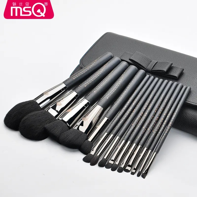 MSQ 15pcs Set di pennelli per trucco professionale nero Logo personalizzato kit di pennelli per trucco per capelli sintetici