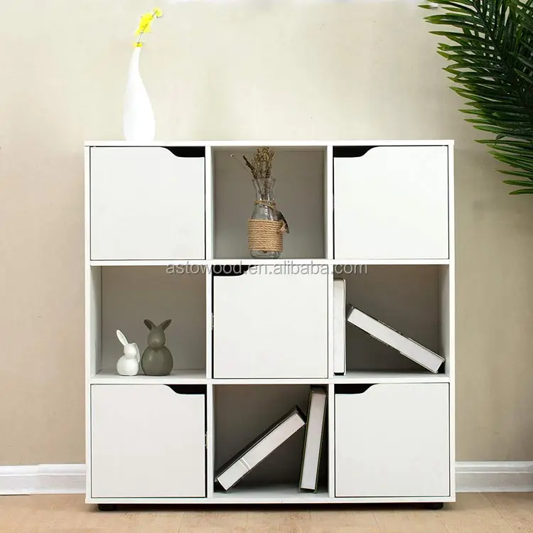 Multi Compartment Storage Unit Organiser Sideboard Cabinet Cube Unit with 5 Cupboard Doors (White 3X3)