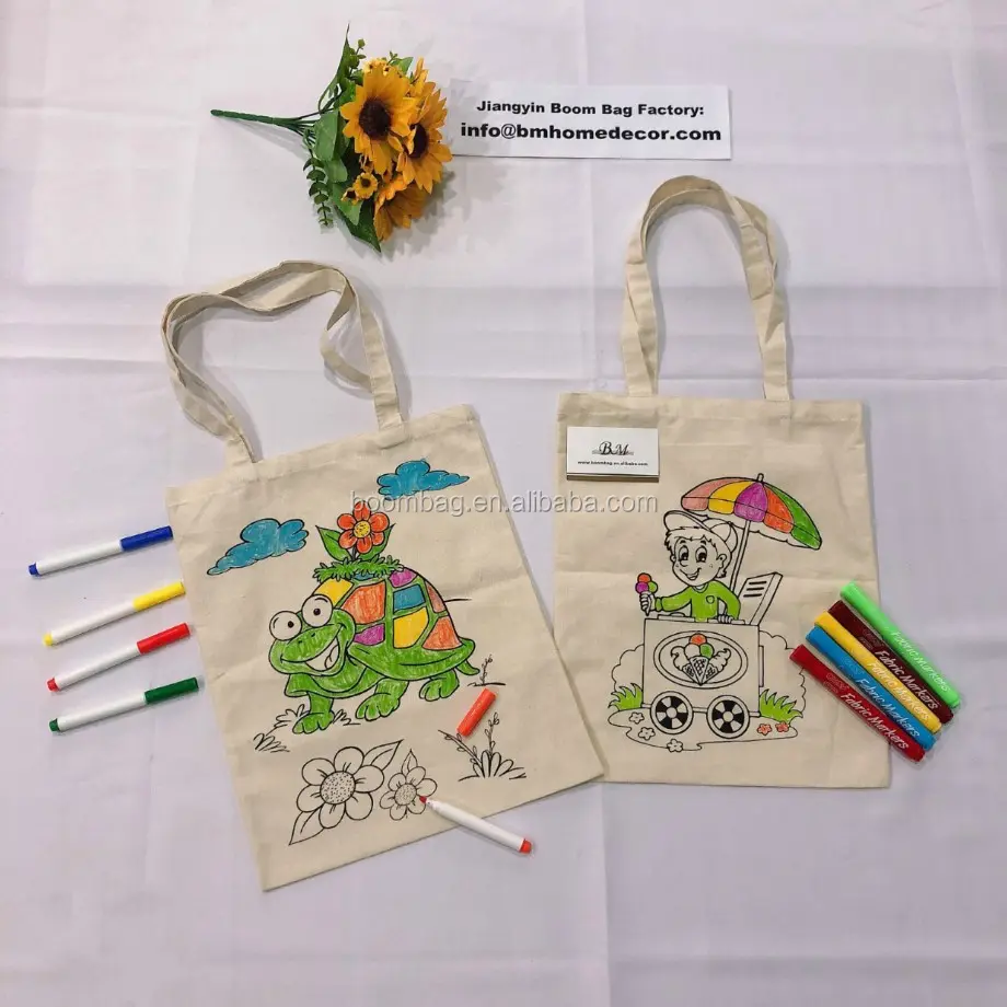 Children's DIY Drawing Doodle Canvas Bag / Kids Coloring Calico Bag /Color Your Own Tote Bag