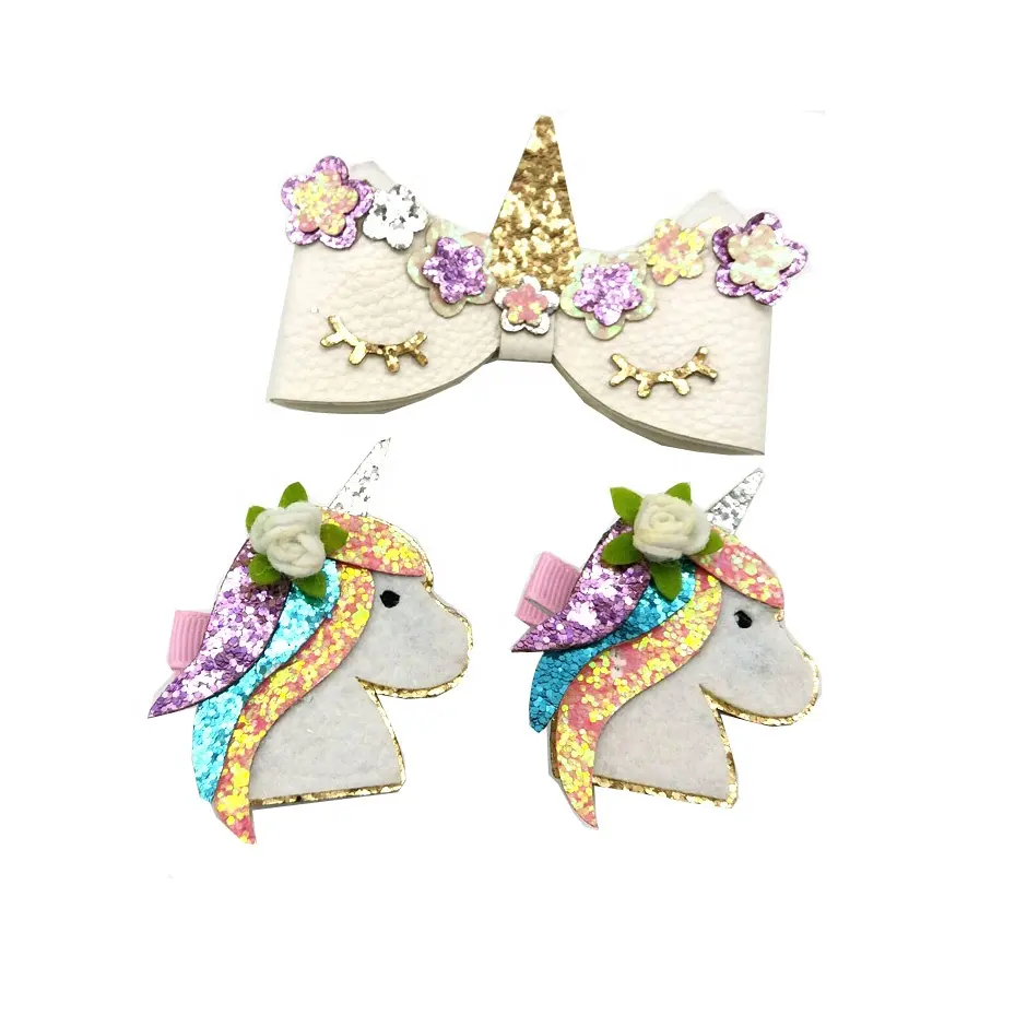 Fake leather hourse bow clip unicorn clip for Kid Party Gift Hair Accessories custom any style headband ALJYSY98