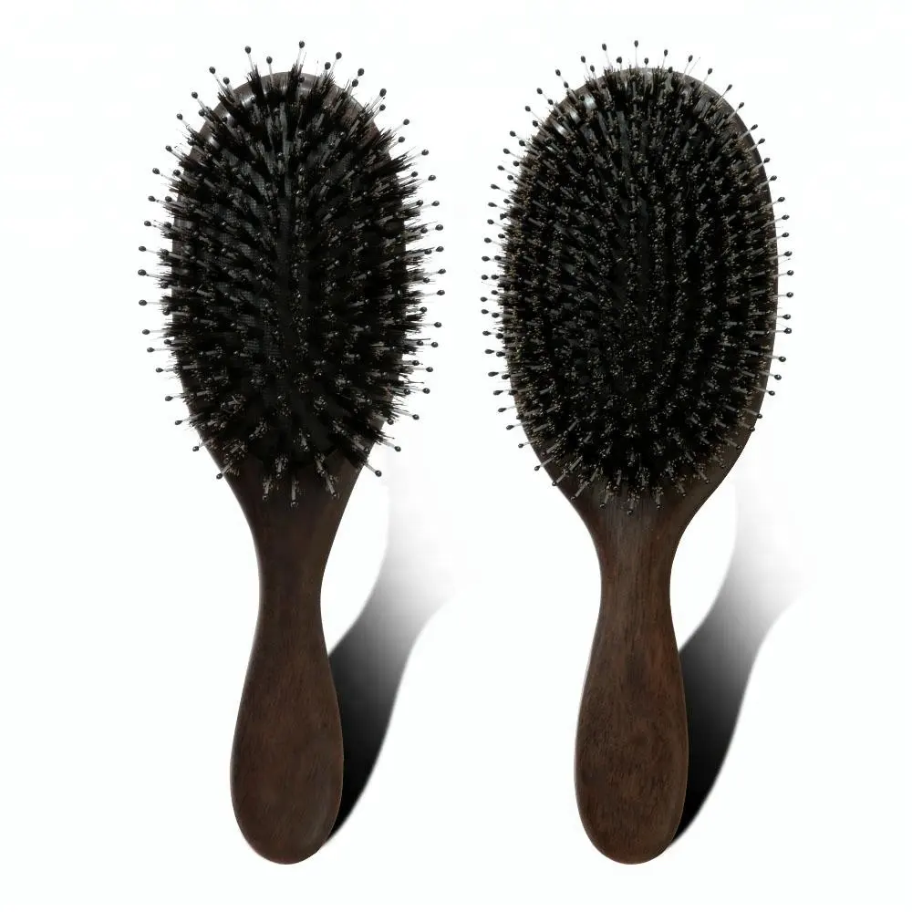 Hair Brush Custom Color in Stock Salon Hairdressing Bristle Brush Comb 10 Days Ebony Oval Boar Bristle Logo Wooden Customized