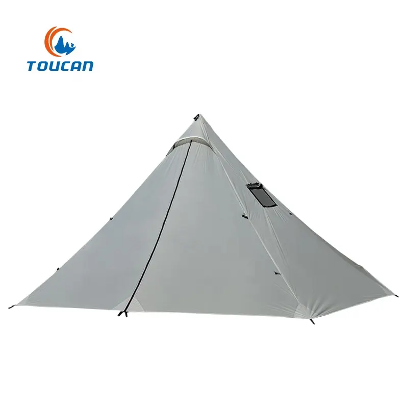 Outdoor 20D Ripstop Nylon Single Layer 4 Persons Stove Chimney Pyramid Ultralight Camping Tent