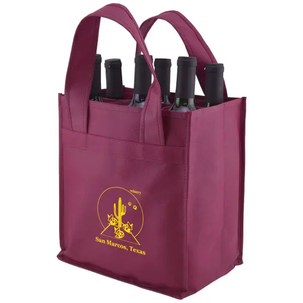 Ağır hizmet tipi özelleştirmek yeniden bölünmüş 4 6 şişe tutucu taşıyıcı olmayan dokuma şarap geri dönüşüm logosu hediye çantası için şarap şişeleri