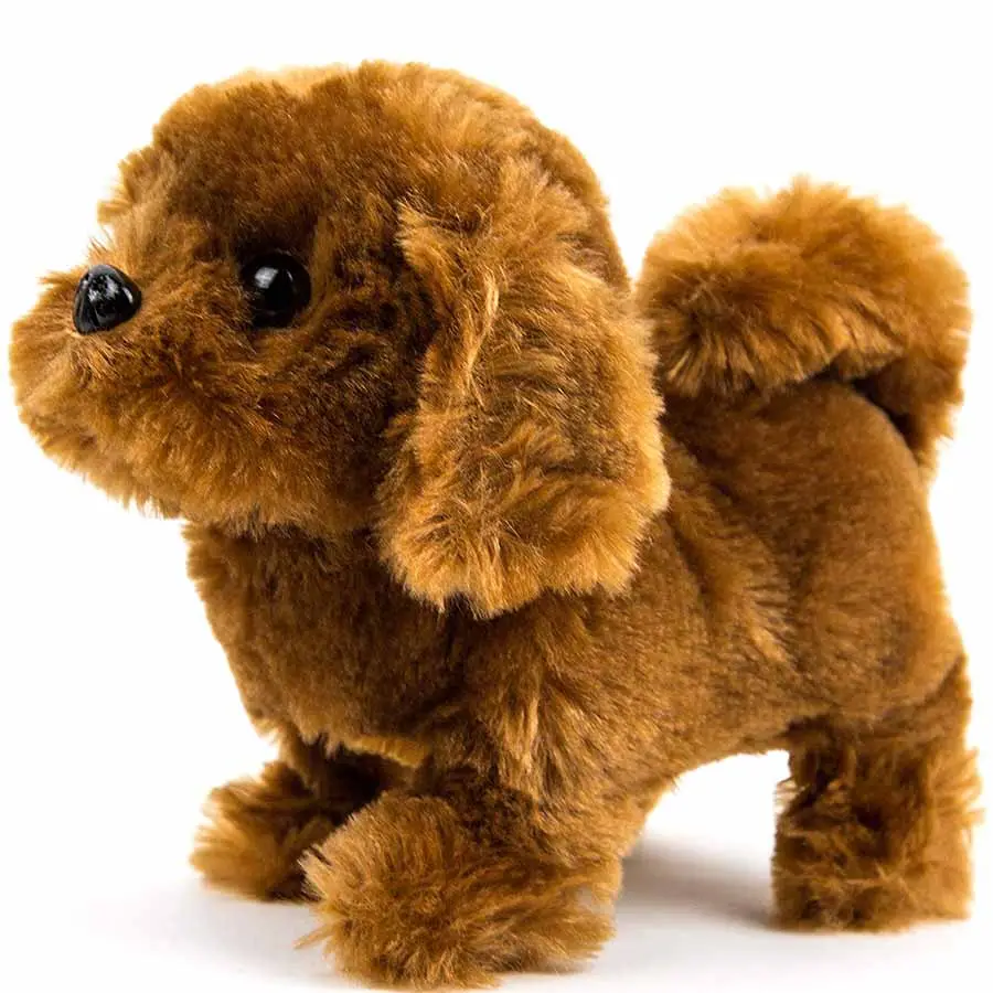 D080 Battery Operated Cucciolo di Peluche Cane Giocattolo Per Bambini Passeggiate Abbaia Marrone Scuro Battery Operated Peluche Animali