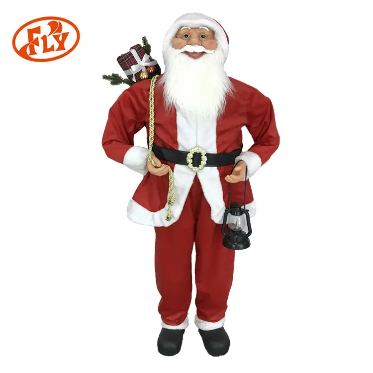 FUYE 1,5 M grande de juguetes de peluche arreglar santa claus con gran verde bolsa de regalo y linterna