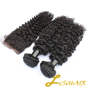 Grade 10A Factory Unprocessed Malaysia Hair Mink Raw Curly Human Hair <strong>Bundle</strong> With Closure