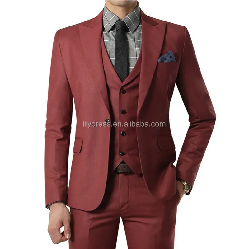 Terno vermelho vinho personalizado, trajes de casamento com calças masculinas tuxedos lapela preta com um botão (jaqueta + calça + colete + gravata)