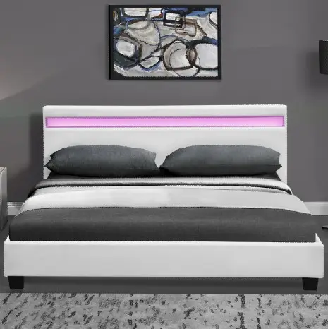 Высококачественная кожаная кровать в современном стиле королевского размера со светодиодом