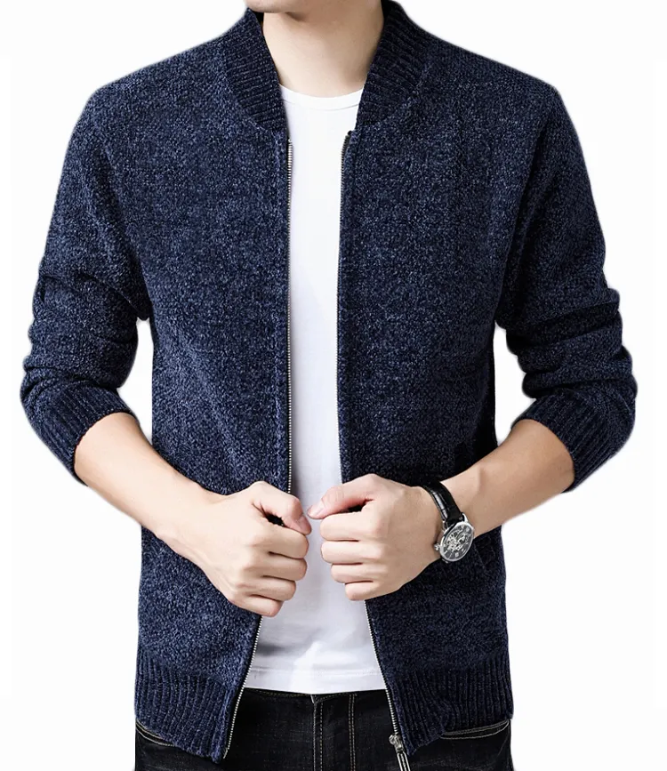 Ultimo Oem Design in bianco a collo alto Plain maglione da College in ciniglia con cerniera intera Casual da uomo grande Cardigan cappotto a maglia