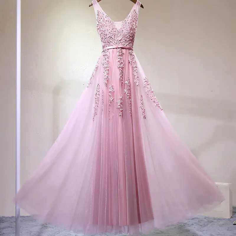 Yiwu-vestidos de novia sin mangas para mujer, ropa de matrimonio de color sólido con escote en V profundo, 2019