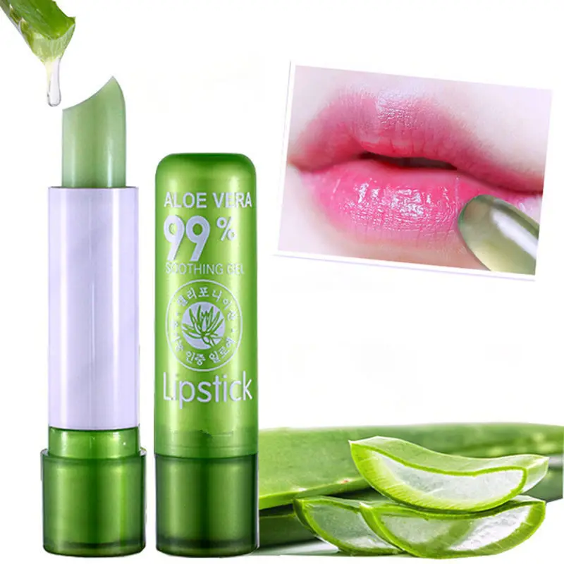 Lápiz labial de tubo verde de larga duración, lápiz labial con Aloe Vera 99%, marca privada, cambia de Color mágico, resistente al agua