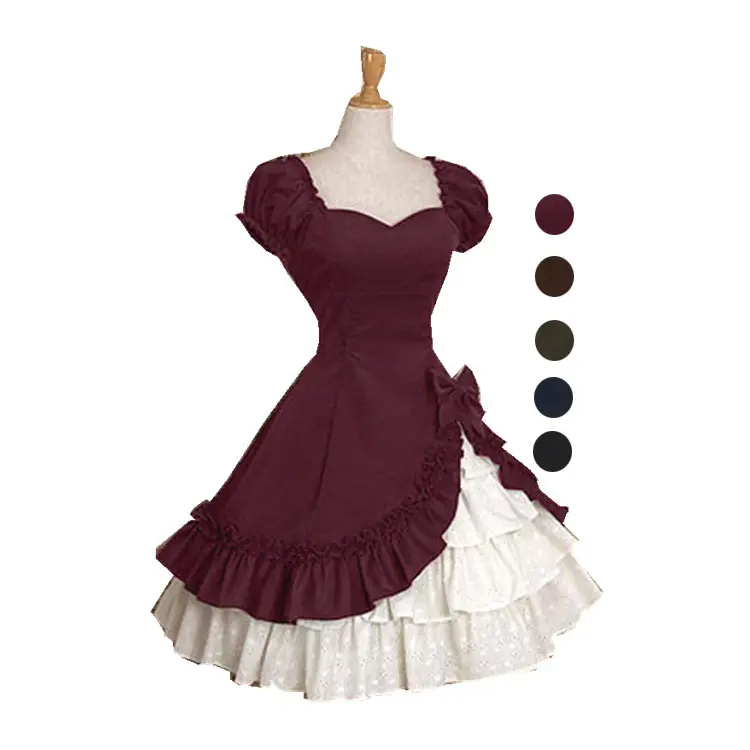 Ecowalson Delle Donne di Modo Classico medievale vintage abito del partito rappezzatura del merletto Lolita costume
