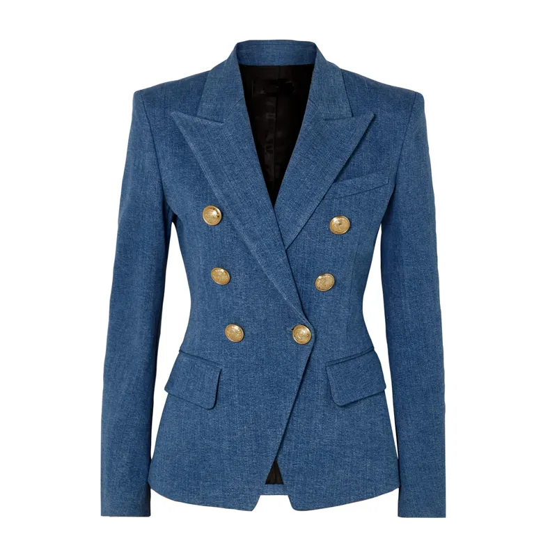 OEM Women Long Sleeve Double Breasted Denim Blazer