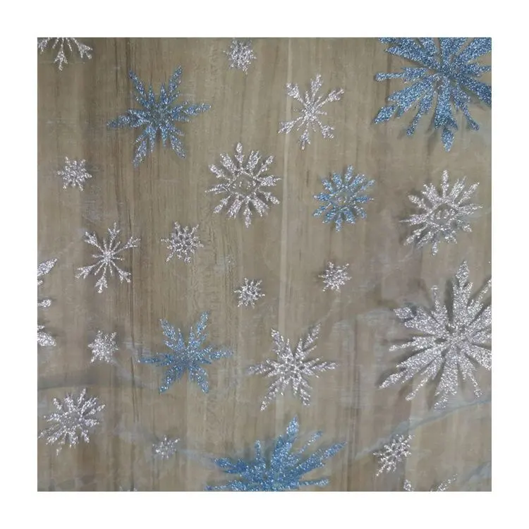 Fiocco di neve di Disegno di Scintillio di Organza Tessuto di Organza Di Natale Tessuto Glitter