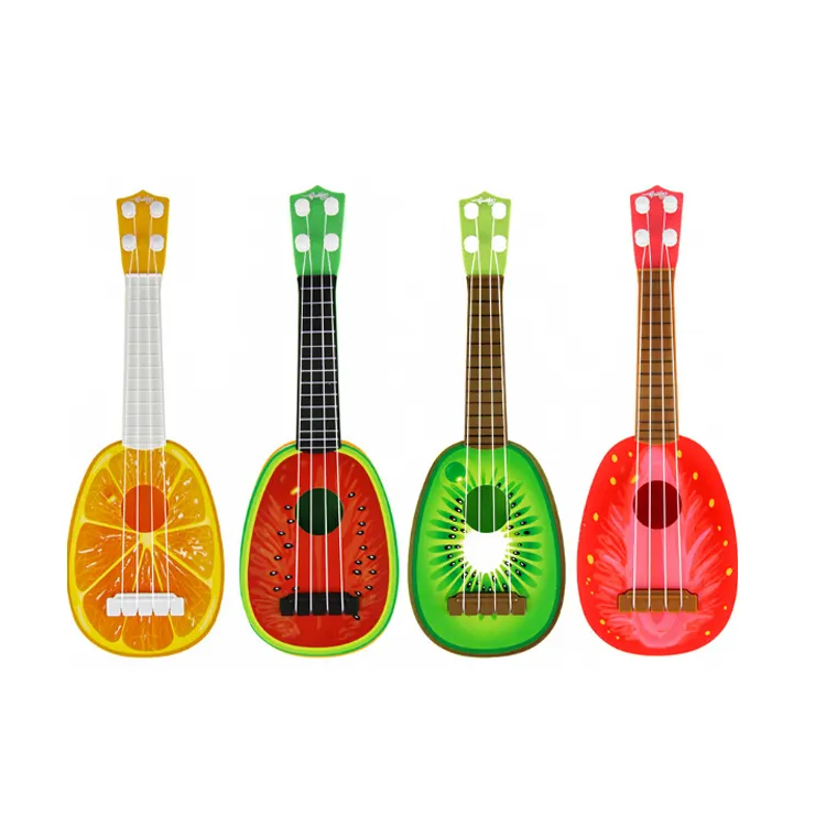 Usine pas cher personnalisé en peluche en forme de guitare oreiller en peluche clair fruits impression créative peluche guitare jouet