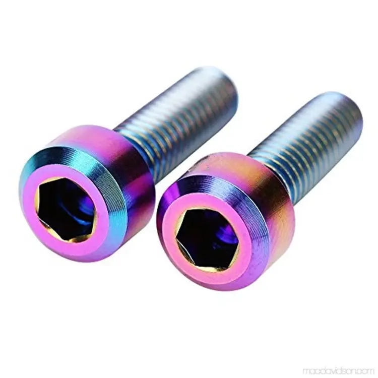 M8x12 GR5 de color de arco iris de titanio de aleación hexagonal tornillo con nylon parche