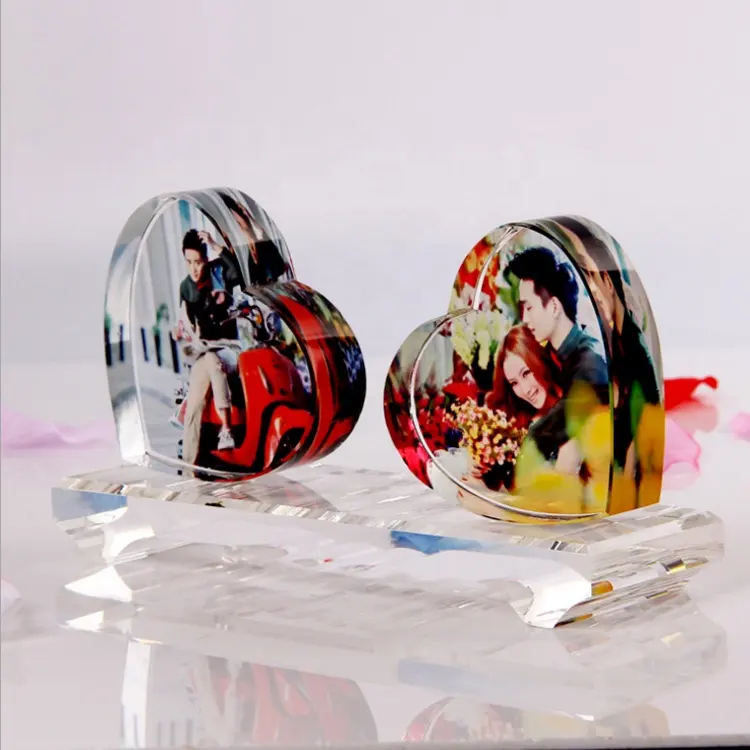 Cadre Photo 3D en forme de cœur, gravure Laser, de haute qualité, en cristal, pour souvenirs de mariage, pièces