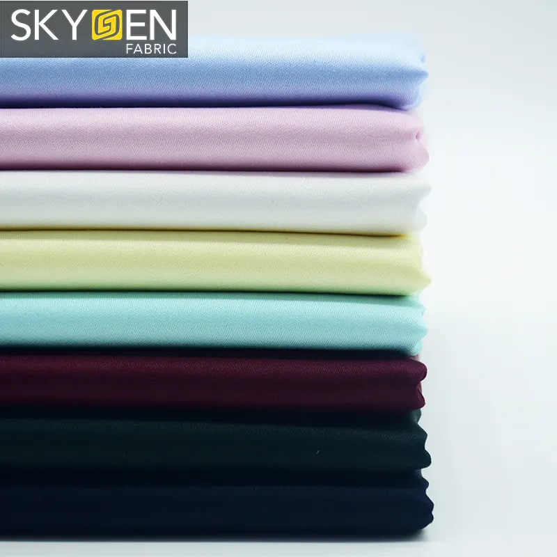 Skygen 4 cara peregangan warna solid putih hitam ringan tenun polos 65% poliester 35% katun kain elastane poplin