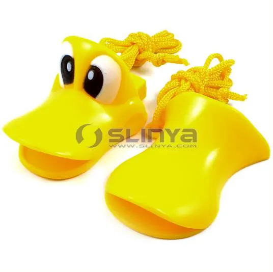 Apito de pato de brinquedo de plástico com colar, pato com colar