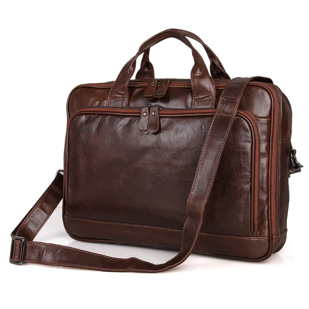 2022 Hot Sale High Quality Leather Men's Laptop Bag Fashion Casual Retro Coffee Color Men's Business Leather Briefcase
