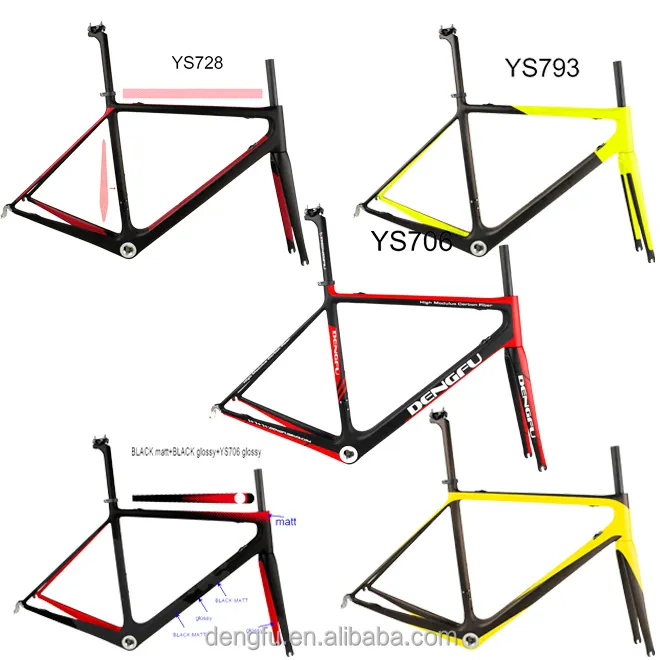 Sıcak satış yol bisikleti frameset, dengfu oem hizmet karbon frame+fork+seatpost+clamp Bisiklet Çerçeve