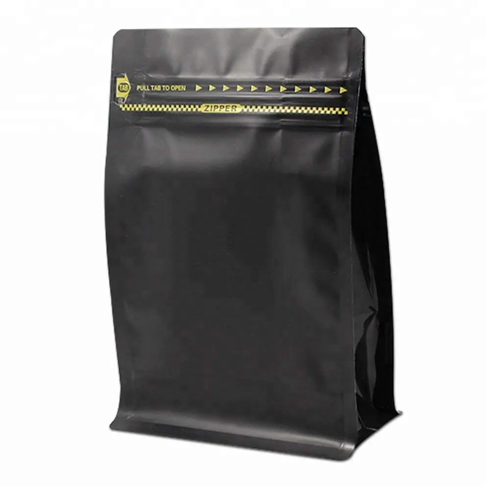 16oz commercio all'ingrosso su ordinazione stampato Nero lato tassello stand up sacchetto a chiusura lampo con valvola cerniera piatta blocco di fondo di confezionamento del caffè borsa