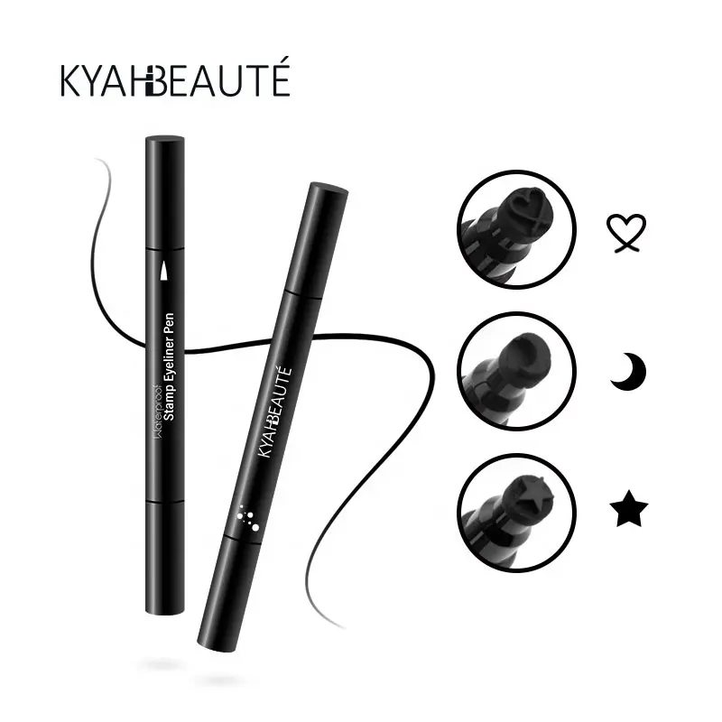 KYAHBEAUTE Eye Liner Dua Sisi, Pensil Segel Tato Hati Bulan Berbintang Hitam, Perekat Eyeliner Cair