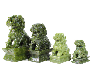 หยกจีนแกะสลักรูปปั้นสุนัข Kirin Fu Feng Shui เพื่อปัดเป่ารูปปั้นสุนัขโชคร้าย - Product Image 1