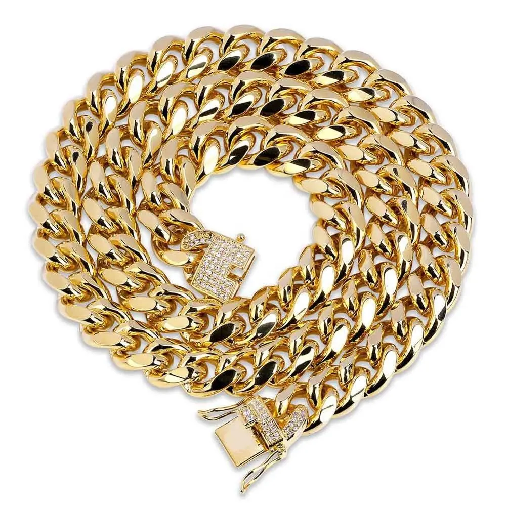 12m old Cuban Link Chain Necklace HipHop Miami Iced Out Cuba Chain with Cubic Zirconia in Jewelry Buckle Best Gift for Men JUNLU