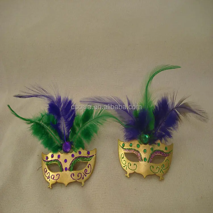 Máscara de purpurina de Mardi Gras con detalle de plumas, decoración de bolas de Nueva Orleans, regalo, recuerdo de Cuarto Francés