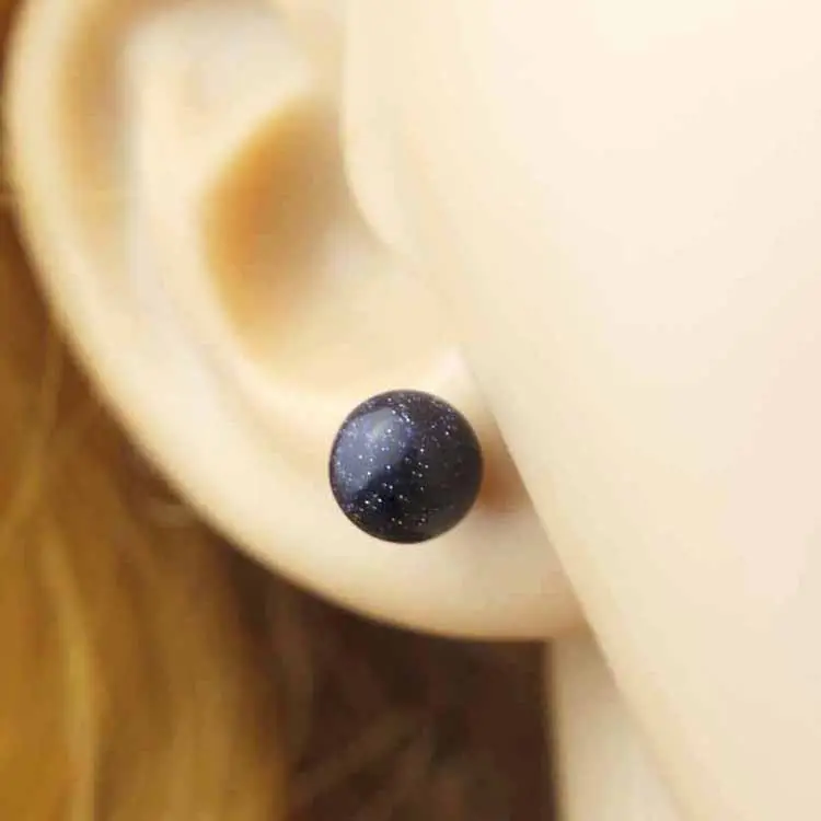 Orecchini in pietra di sabbia blu Navy Glitter da 8mm con orecchini in argento 925 con pietre semipreziose per le donne