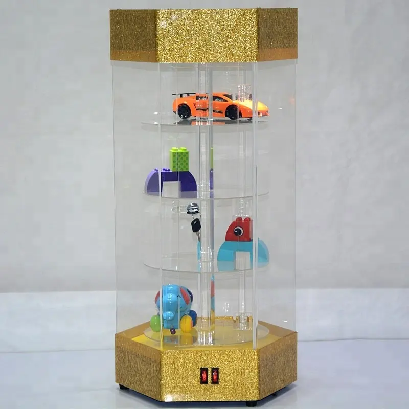 Estojo de acrílico de brinquedo, tamanho grande, display de brinquedo, led, rotativo, armário acrílico