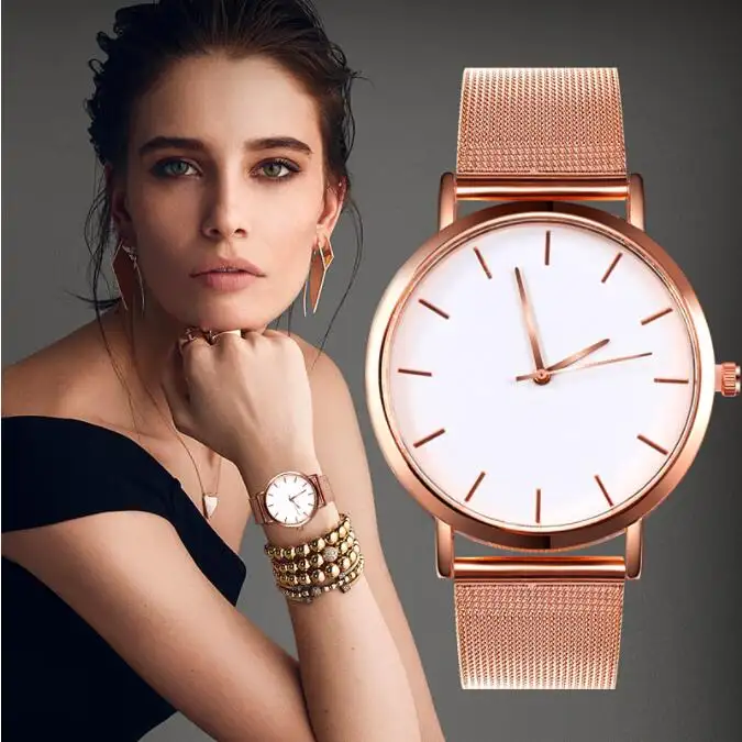 Moda mujer relojes personalidad romántico oro rosa correa de reloj de las mujeres muñeca reloj MM046