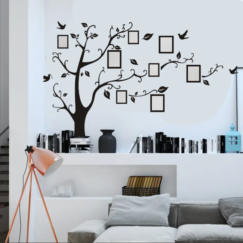Adesivo de parede com corte personalizado, adesivo removível de parede para sala de estar, família, árvore, pvc