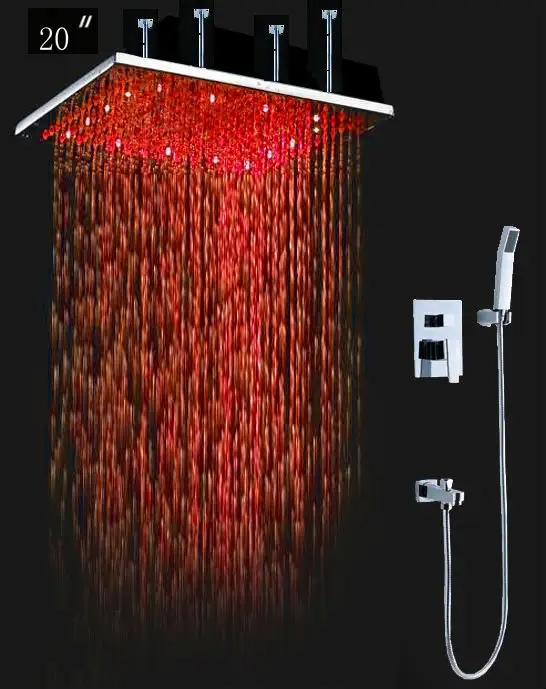 Pomme de douche à LED carrée 20 pouces, grande douche de pluie, pommeau de bain noir, douche supérieure