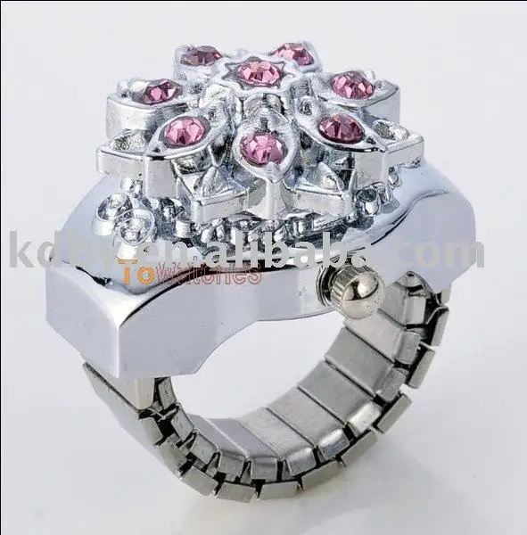 Gem stones elastic strap silver finger ring watch best gifts for girls