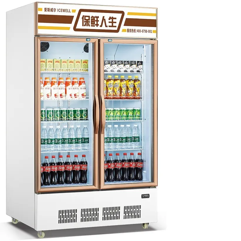 Exposição da bebida comercial vertical refrigerador geladeira, refrigeração estática frigorífico para bebida exibição porta de vidro duplo