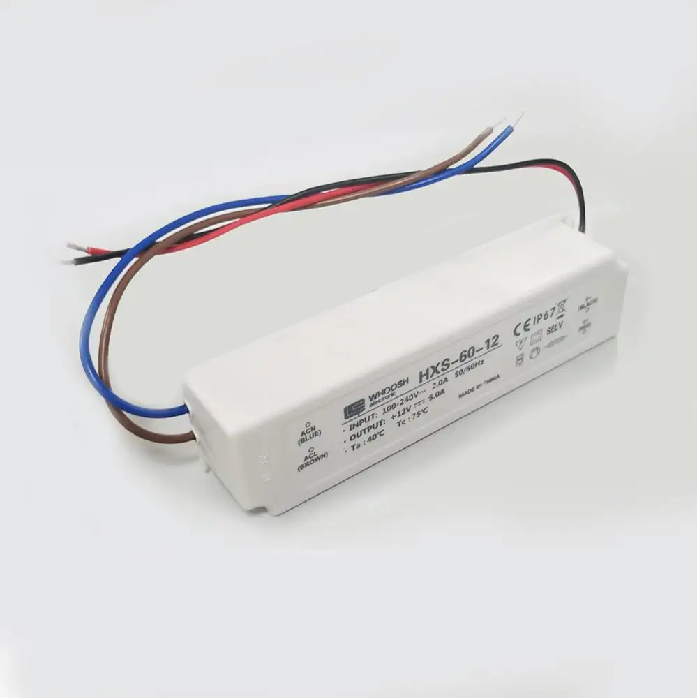 HXS-60-12 whoosh IP67 không thấm nước LED cung cấp điện AC để DC 12V 5A dẫn lái xe 60 Wát biến áp cho LED ánh sáng và dấu hiệu