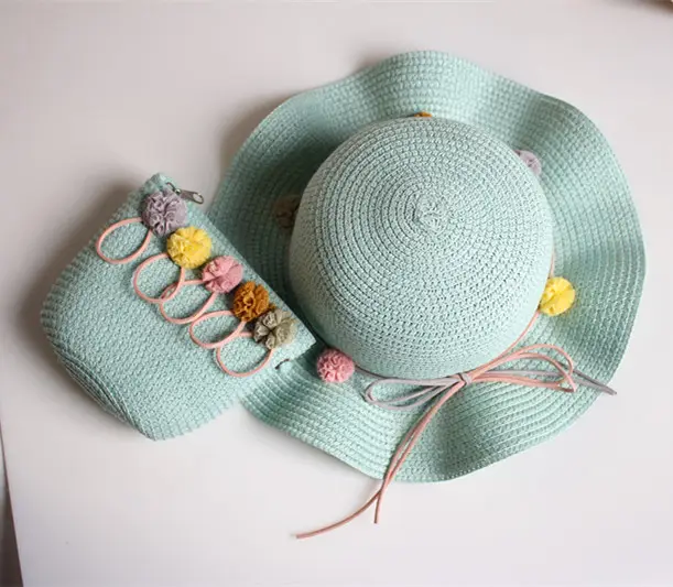Venta al por mayor, mini sombreros de paja de papel baratos para decorar sombrero y bolsa de paja para niños