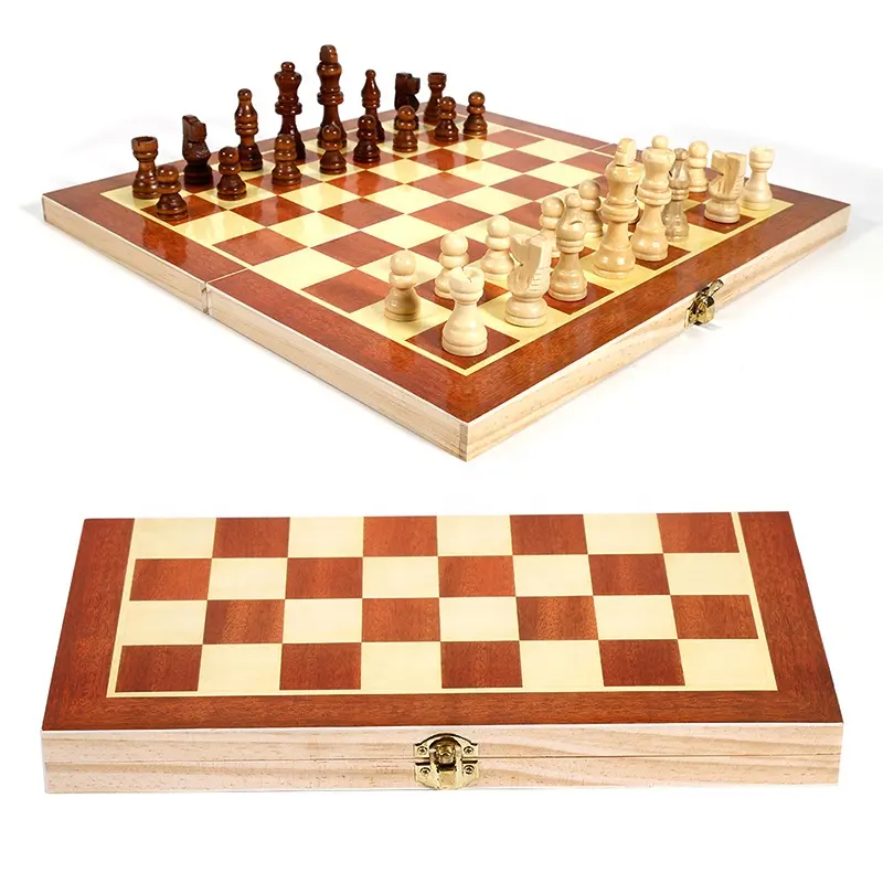 Checkers Folding International Chess Set Wooden Chess Pieces Board Game
