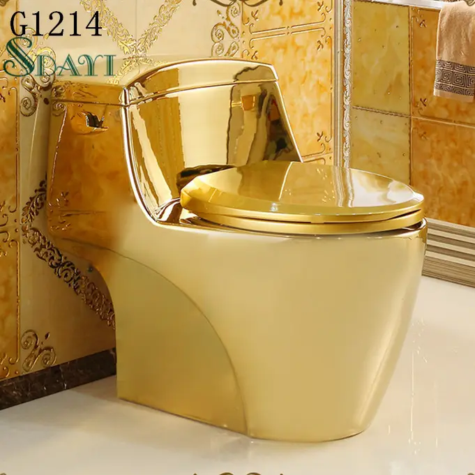 Inodoro de color cerámica chapado en oro, conjunto de baño, dragón dorado, wc