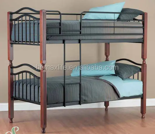 Cama de madeira infantil, cama de madeira dupla com design de móveis tubo de metal cama com dormitório escolar