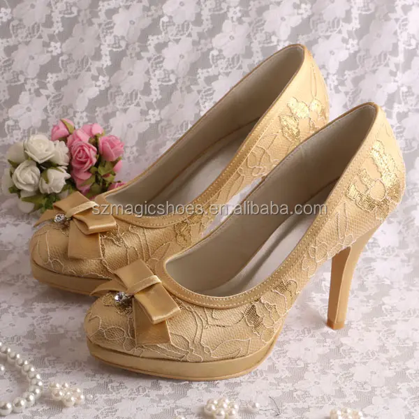 Spitze Golden Party Braut schuhe High Heels