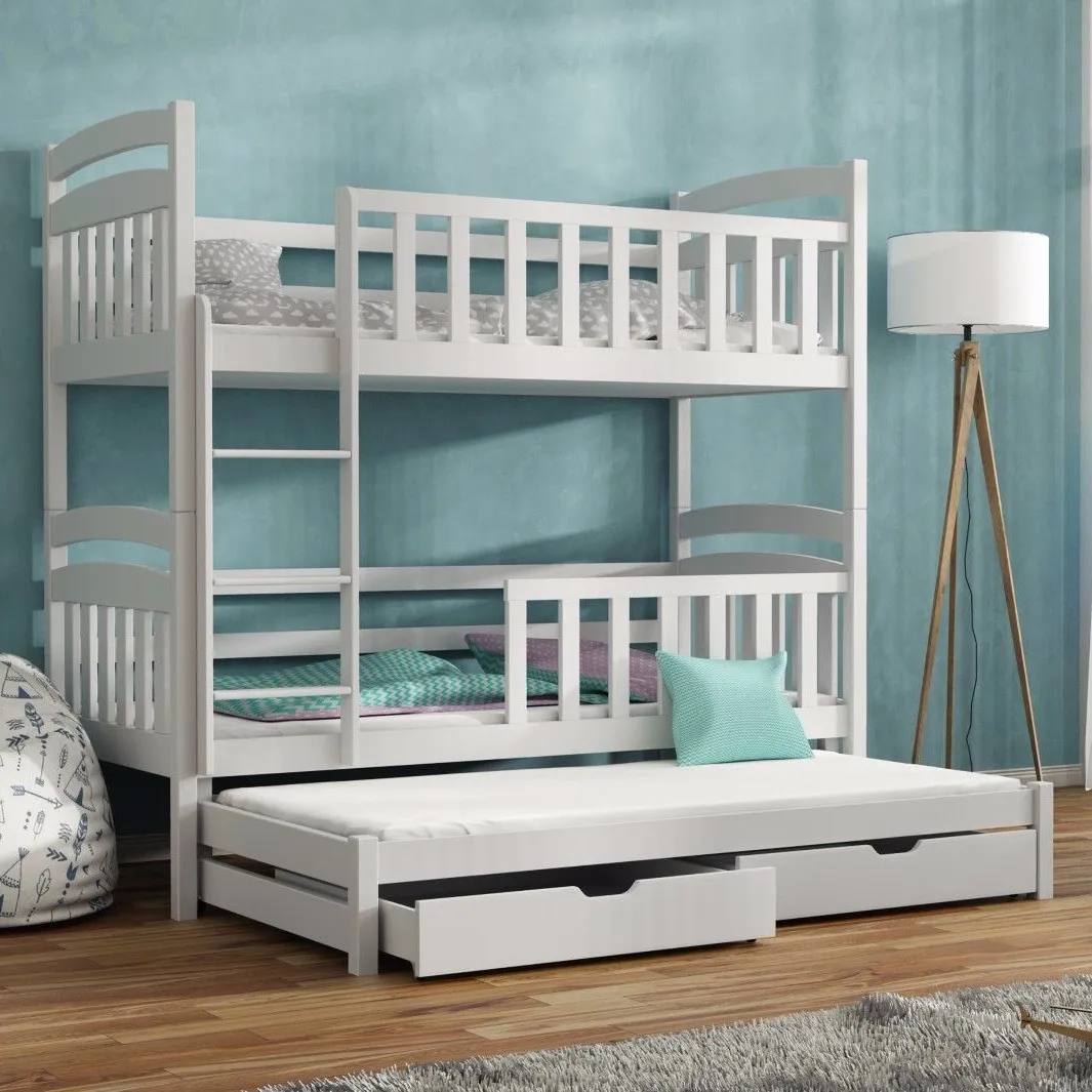 Cama de cozimento tripla de madeira infantil, cama com escada