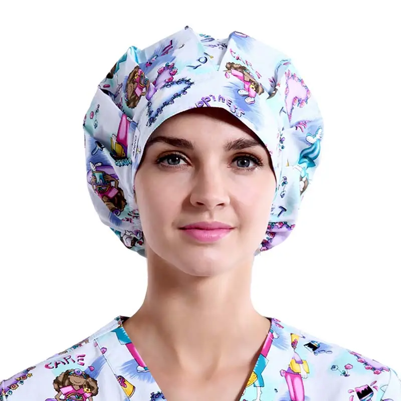Chapéu de bufante tecido cirúrgico, enfermeira da sala de operação, cabelo longo
