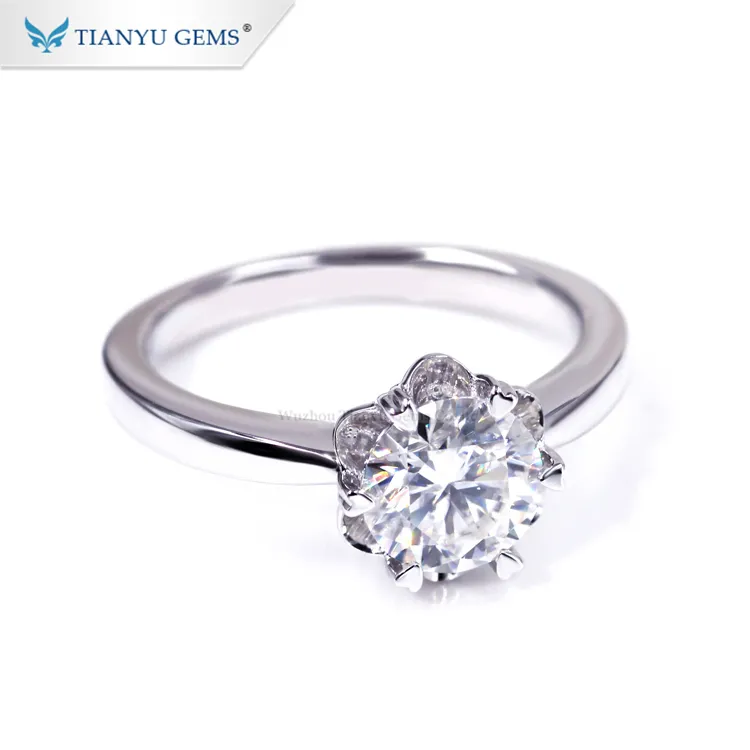 Tianyu gems moissanite white gold ring 2.5ct 10k 14k round cut moissanite diamond wedding rings