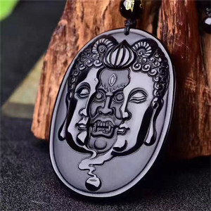 Wholesale Natural Black Obsidian Stone Pendant Necklace Carved Between Buddha <strong>Devil</strong> Gift for Brave Men's Stone <strong>Jades</strong> Jewelry - Product Image 3